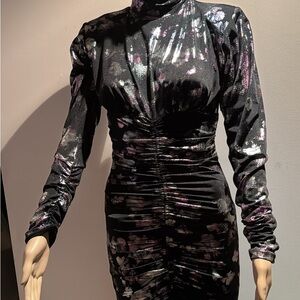 Marciano Black Bodycon Dress with Long Bishop Sleeves